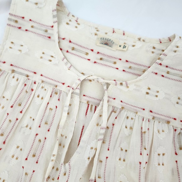 Faherty Tops - Faherty Sunburst Dobby Skyler Blouse Womens Medium Earthy Whimsy Dainty Tassel